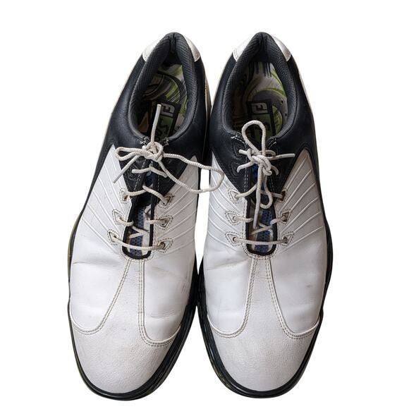 FootJoy Golf Shoes Mens 10.5M White Black Leather Spiked Cleats Flex Zone 53139 main image 13